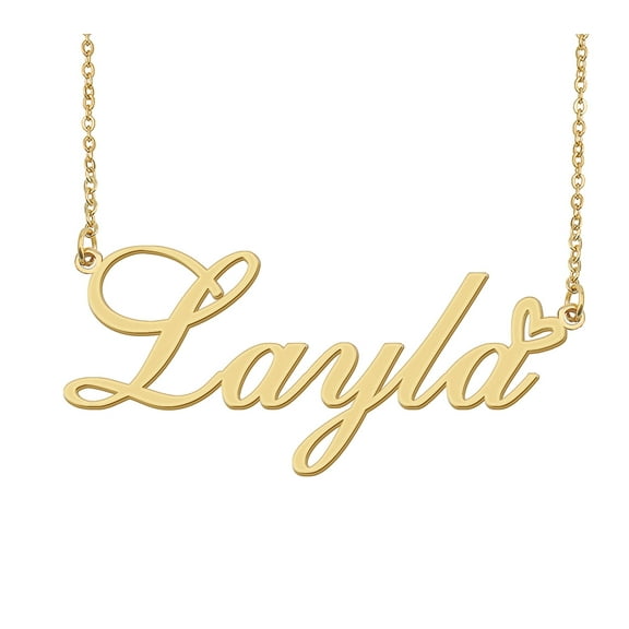 HUAN XUN Layla Name Heart Necklace 18k Gold Plated Nameplate Pendant Necklace Stainless Steel Jewelry for Womens Birthday Gifts