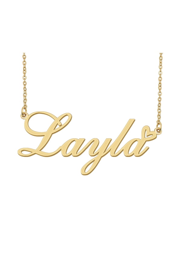 Layla Name Heart Necklace 18k Gold Plated Nameplate Pendant Necklace Stainless Steel Jewelry for Womens Birthday Gifts