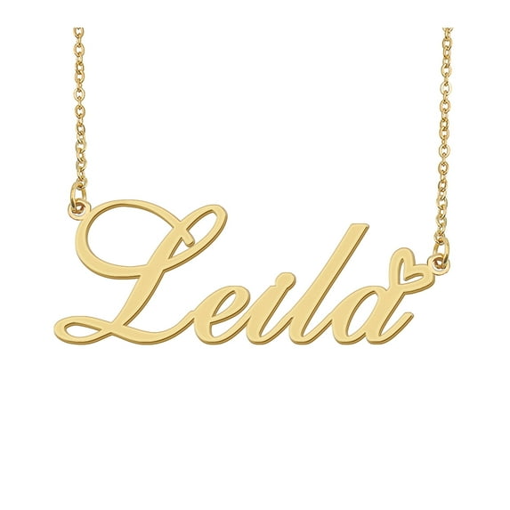 HUAN XUN Leila Name Heart Necklace 18k Gold Plated Nameplate Pendant Necklace Stainless Steel Jewelry for Womens Birthday Gifts