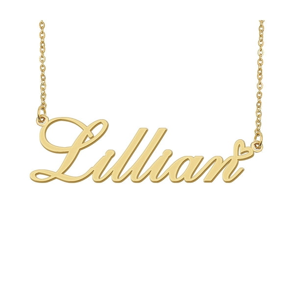 HUAN XUN Lillian Name Heart Necklace 18k Gold Plated Nameplate Pendant Necklace Stainless Steel Jewelry for Womens Birthday Gifts