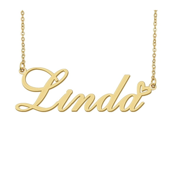 HUAN XUN Linda Name Heart Necklace 18k Gold Plated Nameplate Pendant Necklace Stainless Steel Jewelry for Womens Birthday Gifts