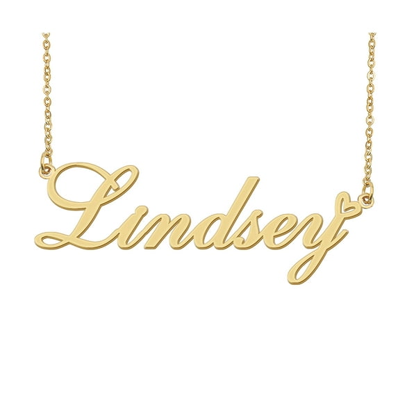HUAN XUN Lindsey Name Heart Necklace 18k Gold Plated Nameplate Pendant Necklace Stainless Steel Jewelry for Womens Birthday Gifts