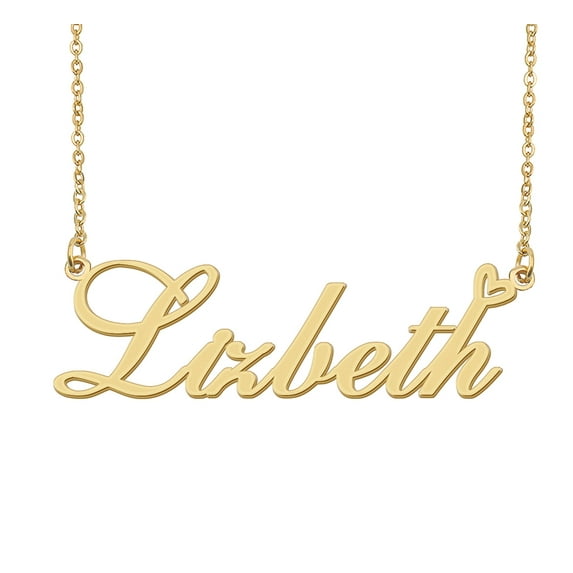 HUAN XUN Lizbeth Name Heart Necklace 18k Gold Plated Nameplate Pendant Necklace Stainless Steel Jewelry for Womens Birthday Gifts