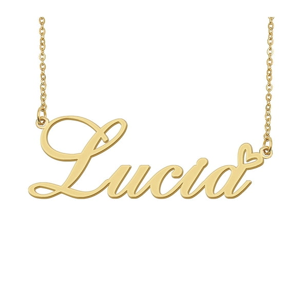 HUAN XUN Lucia Name Heart Necklace 18k Gold Plated Nameplate Pendant Necklace Stainless Steel Jewelry for Womens Birthday Gifts