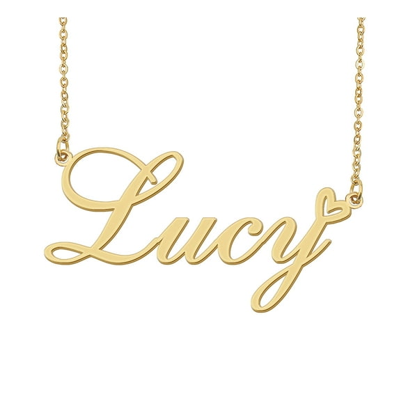 HUAN XUN Lucy Name Heart Necklace 18k Gold Plated Nameplate Pendant Necklace Stainless Steel Jewelry for Womens Birthday Gifts