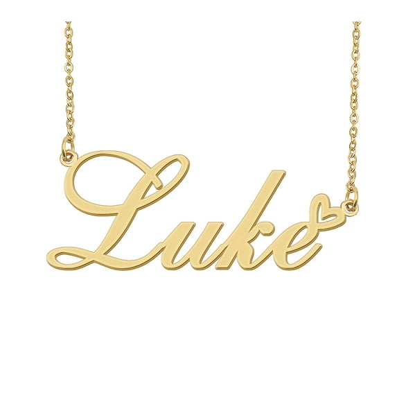 HUAN XUN Luke Name Heart Necklace 18k Gold Plated Nameplate Pendant Necklace Stainless Steel Jewelry for Womens Birthday Gifts