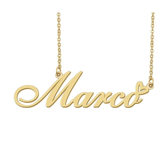 HUAN XUN Marco Name Heart Necklace 18k Gold Plated Nameplate Pendant Necklace Stainless Steel Jewelry for Womens Birthday Gifts