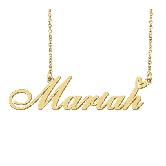 HUAN XUN Mariah Name Heart Necklace 18k Gold Plated Nameplate Pendant Necklace Stainless Steel Jewelry for Womens Birthday Gifts