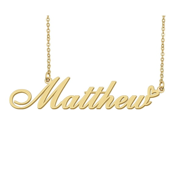 HUAN XUN Matthew Name Heart Necklace 18k Gold Plated Nameplate Pendant Necklace Stainless Steel Jewelry for Womens Birthday Gifts