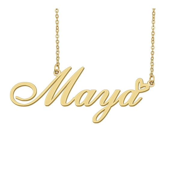 HUAN XUN Maya Name Heart Necklace 18k Gold Plated Nameplate Pendant Necklace Stainless Steel Jewelry for Womens Birthday Gifts