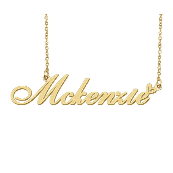 HUAN XUN Mckenzie Name Heart Necklace 18k Gold Plated Nameplate Pendant Necklace Stainless Steel Jewelry for Womens Birthday Gifts