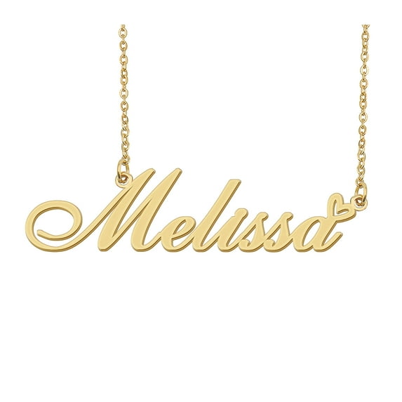 HUAN XUN Melissa Name Heart Necklace 18k Gold Plated Nameplate Pendant Necklace Stainless Steel Jewelry for Womens Birthday Gifts