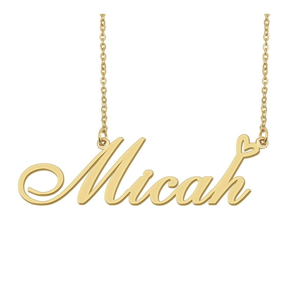 HUAN XUN Micah Name Heart Necklace 18k Gold Plated Nameplate Pendant Necklace Stainless Steel Jewelry for Womens Birthday Gifts