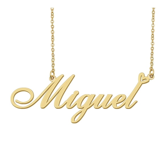 HUAN XUN Miguel Name Heart Necklace 18k Gold Plated Nameplate Pendant Necklace Stainless Steel Jewelry for Womens Birthday Gifts
