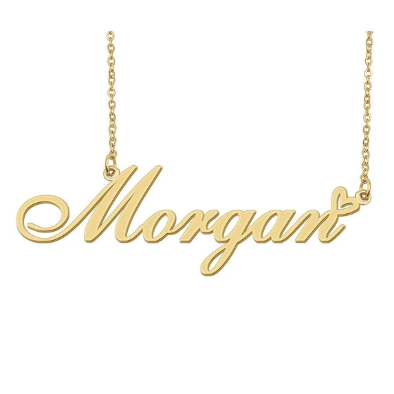 HUAN XUN Morgan Name Heart Necklace 18k Gold Plated Nameplate Pendant Necklace Stainless Steel Jewelry for Womens Birthday Gifts