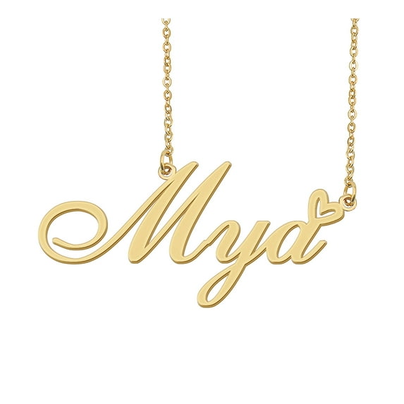 HUAN XUN Mya Name Heart Necklace 18k Gold Plated Nameplate Pendant Necklace Stainless Steel Jewelry for Womens Birthday Gifts