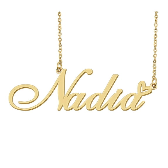 HUAN XUN Nadia Name Heart Necklace 18k Gold Plated Nameplate Pendant Necklace Stainless Steel Jewelry for Womens Birthday Gifts