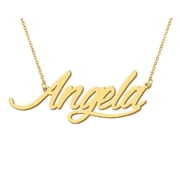 HUAN XUN 18k Gold Plated Angela Name Necklace Stainless Steel Nameplate Necklaces for Womens Mens Mother Day Christmas Jewelry Gift