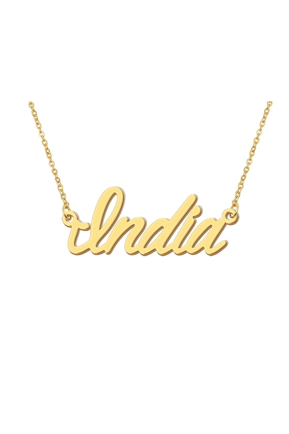18k Gold Plated India Name Necklace Stainless Steel Nameplate Necklaces for Womens Mens Mother Day Christmas Jewelry Gift