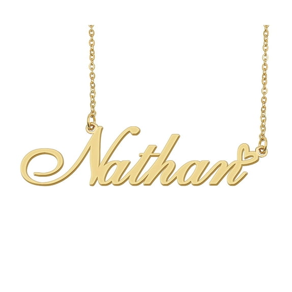 HUAN XUN Nathan Name Heart Necklace 18k Gold Plated Nameplate Pendant Necklace Stainless Steel Jewelry for Womens Birthday Gifts