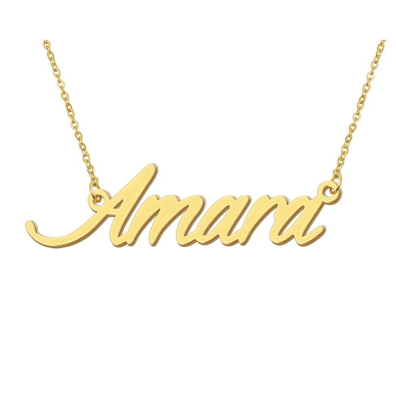 HUAN XUN 18k Gold Plated Amara Name Necklace Stainless Steel Nameplate Necklaces for Womens Mens Mother Day Christmas Jewelry Gift