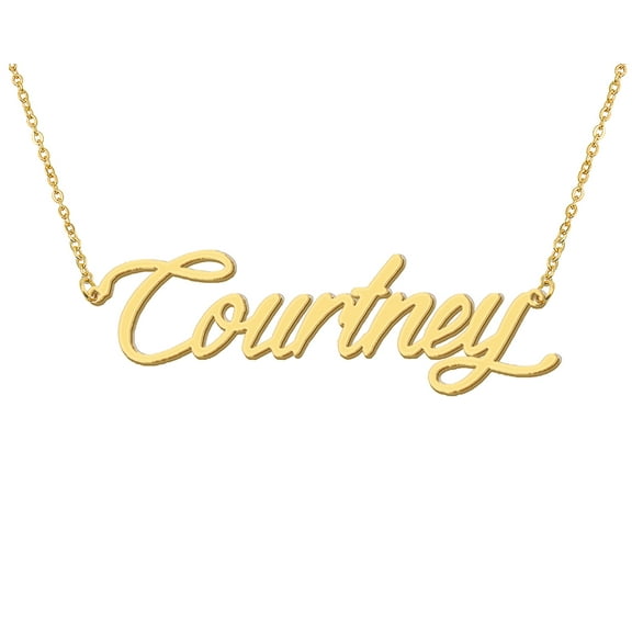 HUAN XUN 18k Gold Plated Courtney Name Necklace Stainless Steel Nameplate Necklaces for Womens Mens Mother Day Christmas Jewelry Gift