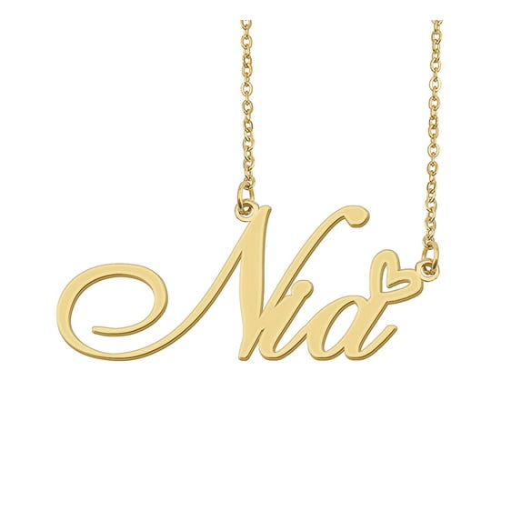 HUAN XUN Nia Name Heart Necklace 18k Gold Plated Nameplate Pendant Necklace Stainless Steel Jewelry for Womens Birthday Gifts