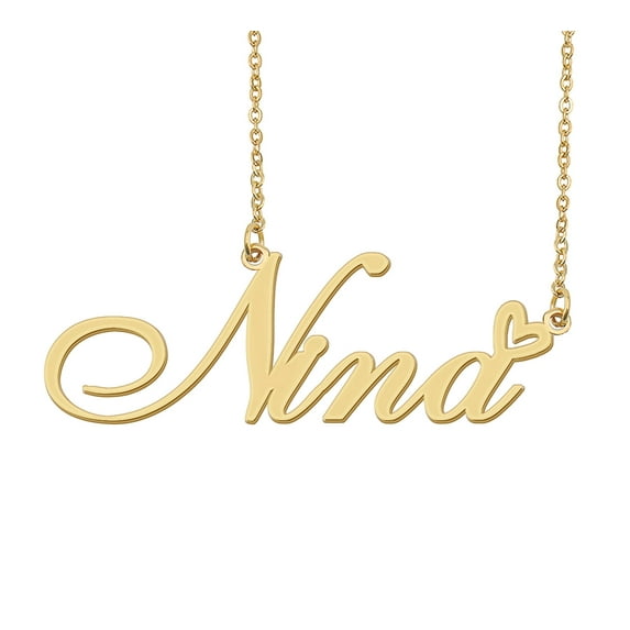 HUAN XUN Nina Name Heart Necklace 18k Gold Plated Nameplate Pendant Necklace Stainless Steel Jewelry for Womens Birthday Gifts