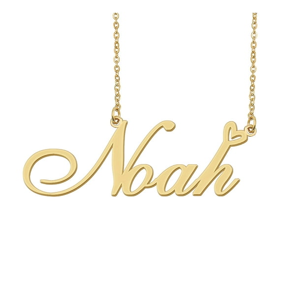 HUAN XUN Noah Name Heart Necklace 18k Gold Plated Nameplate Pendant Necklace Stainless Steel Jewelry for Womens Birthday Gifts