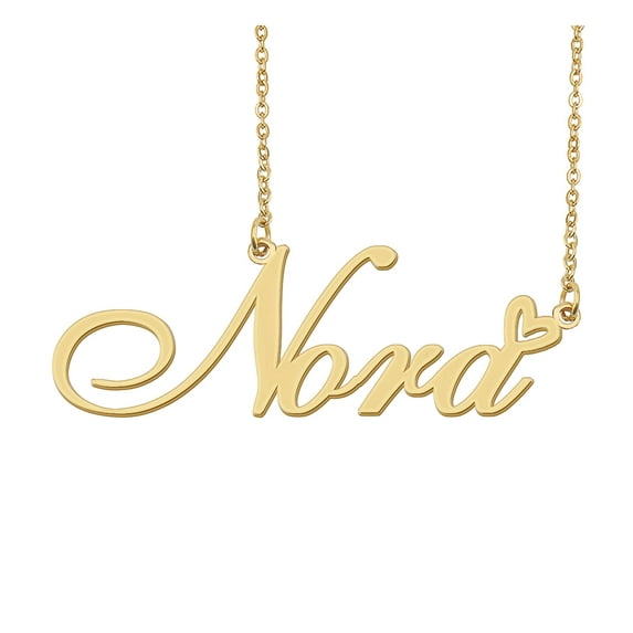 HUAN XUN Nora Name Heart Necklace 18k Gold Plated Nameplate Pendant Necklace Stainless Steel Jewelry for Womens Birthday Gifts