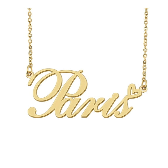 HUAN XUN Paris Name Heart Necklace 18k Gold Plated Nameplate Pendant Necklace Stainless Steel Jewelry for Womens Birthday Gifts