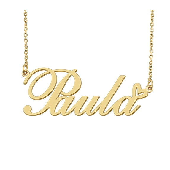 HUAN XUN Paula Name Heart Necklace 18k Gold Plated Nameplate Pendant Necklace Stainless Steel Jewelry for Womens Birthday Gifts
