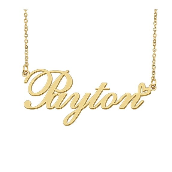 HUAN XUN Payton Name Heart Necklace 18k Gold Plated Nameplate Pendant Necklace Stainless Steel Jewelry for Womens Birthday Gifts