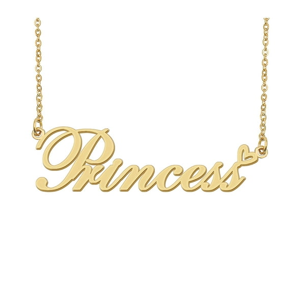 HUAN XUN Princess Name Heart Necklace 18k Gold Plated Nameplate Pendant Necklace Stainless Steel Jewelry for Womens Birthday Gifts