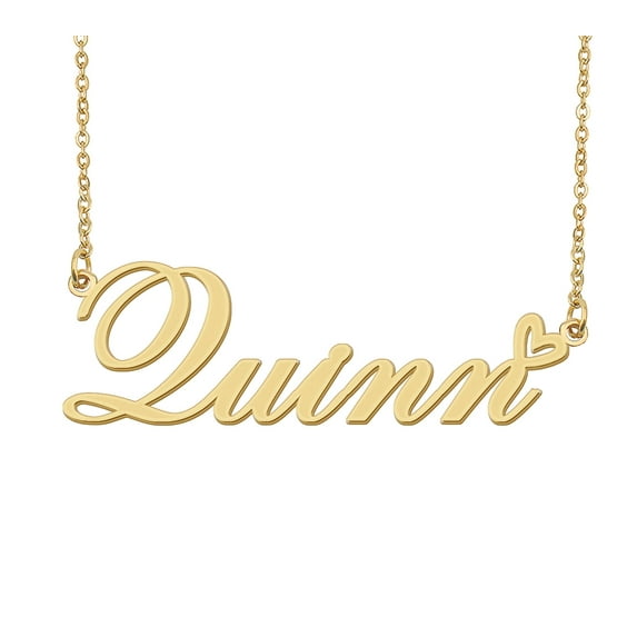 HUAN XUN Quinn Name Heart Necklace 18k Gold Plated Nameplate Pendant Necklace Stainless Steel Jewelry for Womens Birthday Gifts