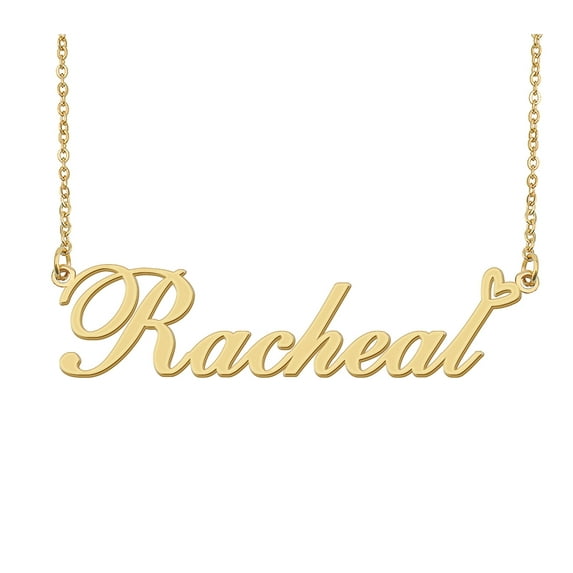 HUAN XUN Racheal Name Heart Necklace 18k Gold Plated Nameplate Pendant Necklace Stainless Steel Jewelry for Womens Birthday Gifts