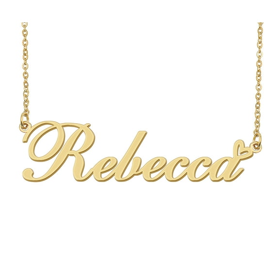 HUAN XUN Rebecca Name Heart Necklace 18k Gold Plated Nameplate Pendant Necklace Stainless Steel Jewelry for Womens Birthday Gifts