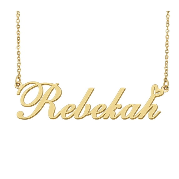 HUAN XUN Rebekah Name Heart Necklace 18k Gold Plated Nameplate Pendant Necklace Stainless Steel Jewelry for Womens Birthday Gifts