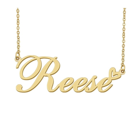 HUAN XUN Reese Name Heart Necklace 18k Gold Plated Nameplate Pendant Necklace Stainless Steel Jewelry for Womens Birthday Gifts