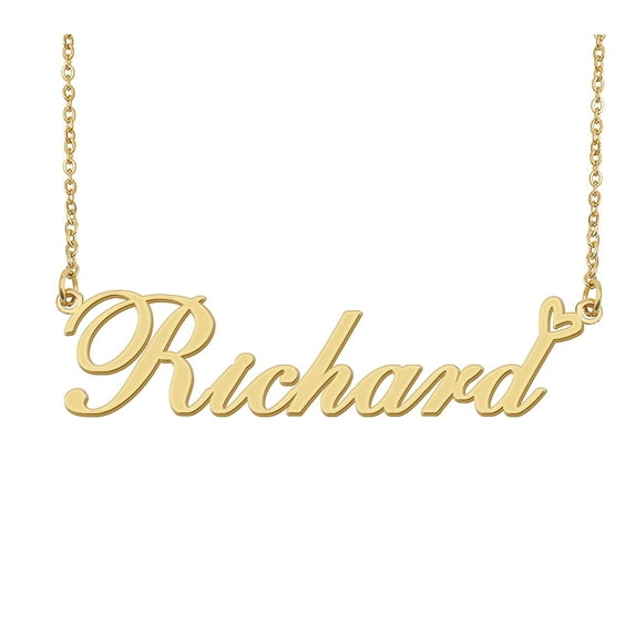 HUAN XUN Richard Name Heart Necklace 18k Gold Plated Nameplate Pendant Necklace Stainless Steel Jewelry for Womens Birthday Gifts