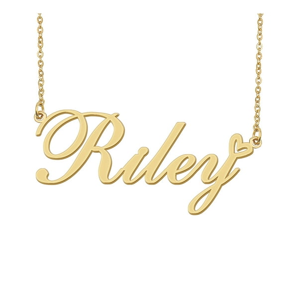 HUAN XUN Riley Name Heart Necklace 18k Gold Plated Nameplate Pendant Necklace Stainless Steel Jewelry for Womens Birthday Gifts