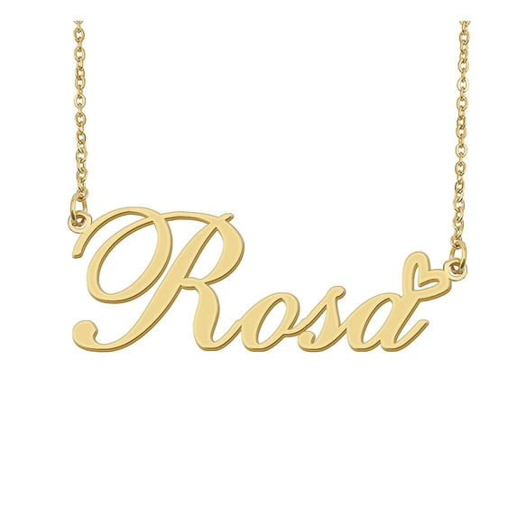 HUAN XUN Rosa Name Heart Necklace 18k Gold Plated Nameplate Pendant Necklace Stainless Steel Jewelry for Womens Birthday Gifts