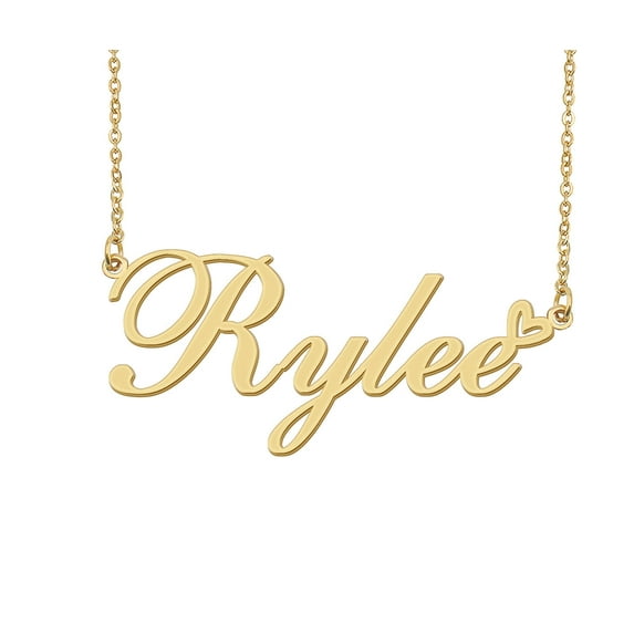 HUAN XUN Rylee Name Heart Necklace 18k Gold Plated Nameplate Pendant Necklace Stainless Steel Jewelry for Womens Birthday Gifts