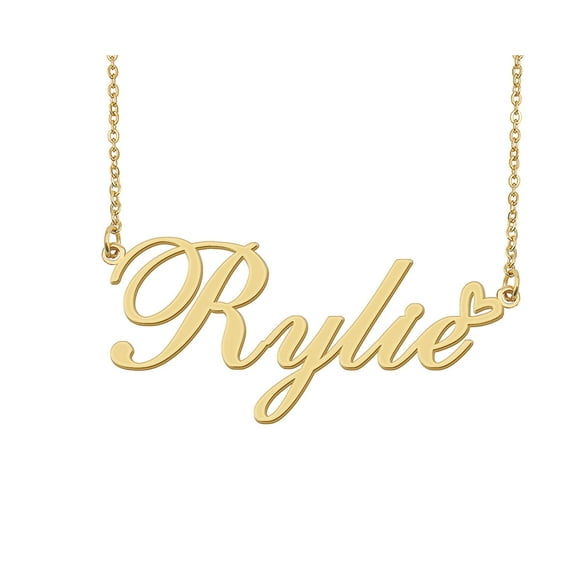HUAN XUN Rylie Name Heart Necklace 18k Gold Plated Nameplate Pendant Necklace Stainless Steel Jewelry for Womens Birthday Gifts