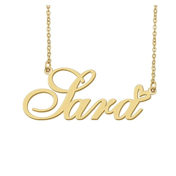 HUAN XUN Sara Name Heart Necklace 18k Gold Plated Nameplate Pendant Necklace Stainless Steel Jewelry for Womens Birthday Gifts