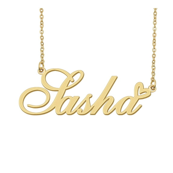 HUAN XUN Sasha Name Heart Necklace 18k Gold Plated Nameplate Pendant Necklace Stainless Steel Jewelry for Womens Birthday Gifts
