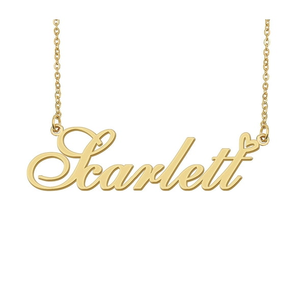 HUAN XUN Scarlett Name Heart Necklace 18k Gold Plated Nameplate Pendant Necklace Stainless Steel Jewelry for Womens Birthday Gifts