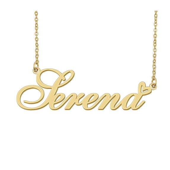 HUAN XUN Serena Name Heart Necklace 18k Gold Plated Nameplate Pendant Necklace Stainless Steel Jewelry for Womens Birthday Gifts