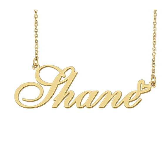 HUAN XUN Shane Name Heart Necklace 18k Gold Plated Nameplate Pendant Necklace Stainless Steel Jewelry for Womens Birthday Gifts