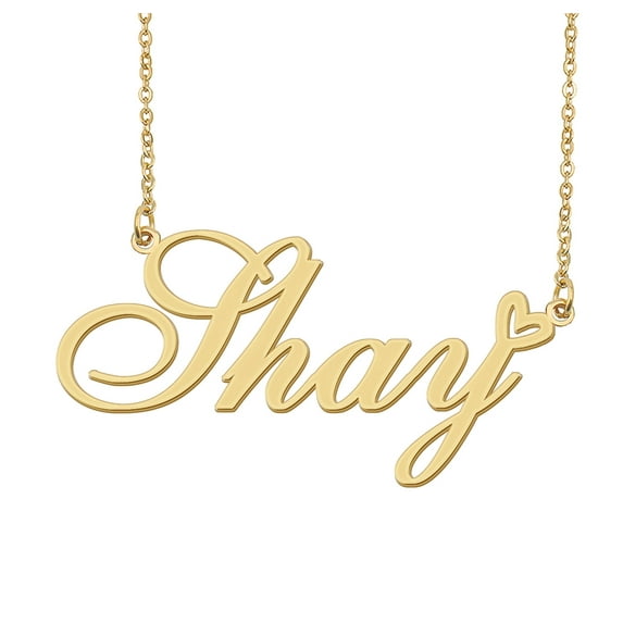HUAN XUN Shay Name Heart Necklace 18k Gold Plated Nameplate Pendant Necklace Stainless Steel Jewelry for Womens Birthday Gifts